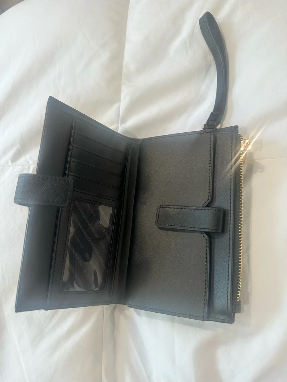 Aldo Black Wristlet Clutch with Gold Accent Bar